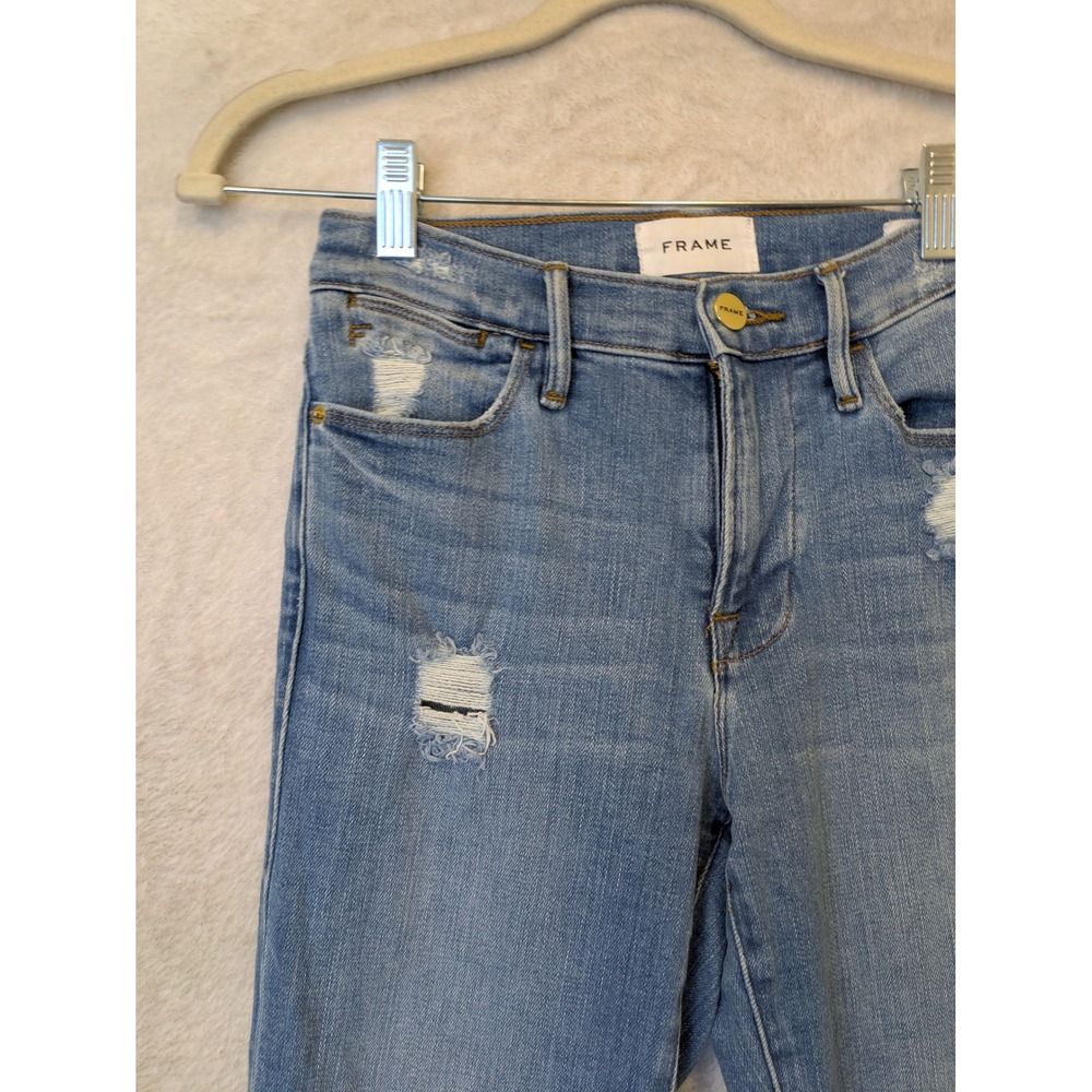 Frame Le High Straight Jeans Women's 25 Blue Distressed Laskey Rips - Picture 3 of 11